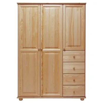 Šatní skříň KIK TRADE Dřevěná šatní skřín MB 65A se zásuvkami borovice masiv šířka 120 cm Odstíny: Přírodní lakovaná