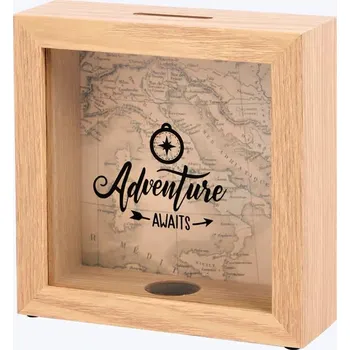 Vánoce Pokladnička dřevěná Adventure awaits - 15x15x5 cm