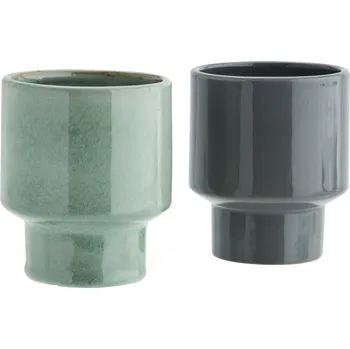 MADAM STOLTZ Keramický hrnek Green/Grey 250 ml B - šedý