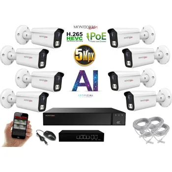 Kompletní kamerový systém MS AI IP 8 kamerový set se switchem 5 Mpix WTube (6372K8B) (Monitorrs Security)