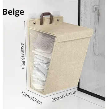Koš na prádlo Skládací nástěnný koš na prádlo | Koš na prádlo, nástěnný organizér - 1ks Béžová střední