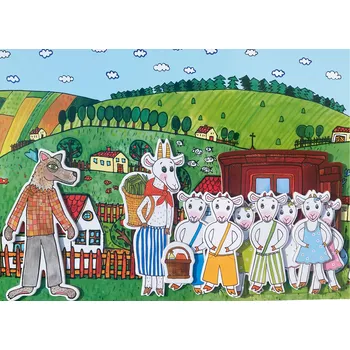 Loutkové divadlo MARIONETINO Loutky a kulisy k pohádce O KŮZLÁTKÁCH Sada loutek a kulis