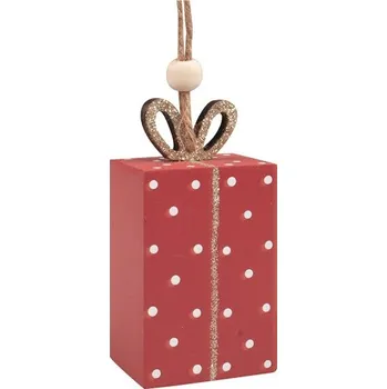 Vánoce ANDEL vánoce 2025 Dárek s puntíky s glitrem dřevěný na zavěšení 4 x 8 cm