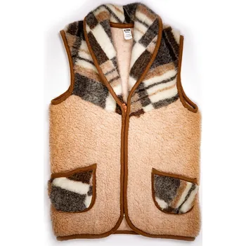 Dámská vesta Zaspi.cz Šálová vesta z ovčí vlny káro-béžová Velikost: M