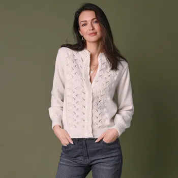 Dámský svetr Propínací svetr se stojáčkem slonová kost 38/40