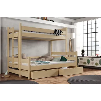 Postel KIK TRADE Patrová postel s rozšířeným spodním lůžkem 004 90/120 x 200 cm - více odstínů Rozměr: 90/120 x 200 cm, Povrchová úprava: Přírodní lakovaná