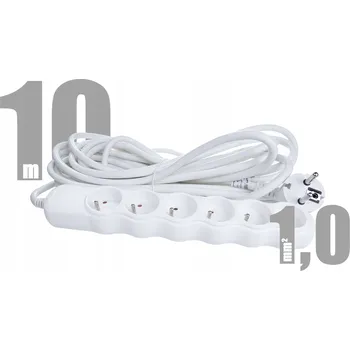 Napájecí kabel Prodlužovací Kabel přívod s lištou Rum-Lux 10 m 6 ks zásuvek bílý