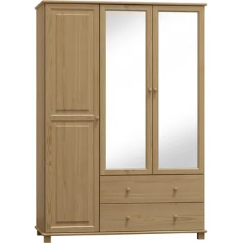Šatní skříň KIK TRADE Dřevěná šatní skřín MB 77 se zrcadlem borovice masiv šířka 120 cm Odstíny: Přírodní lakovaná