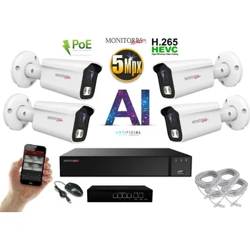 Kompletní kamerový systém MS AI IP 4 kamerový set se switchem 5 Mpix WTube (6372K4B) (Monitorrs Security)