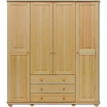 Šatní skříň Dřevěná masivní šatní skřín se šuplíky borovice masiv KIK129 šířka 165 cm Odstín postele: přírodní lakovaná