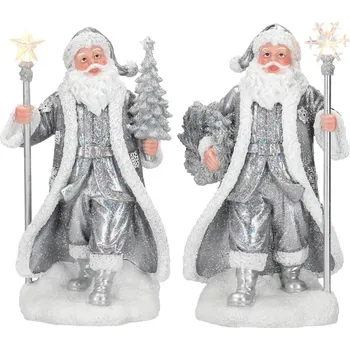 Vánoční dekorace Postava Mikuláše s žezlem 30 cm a LED světlem (2 varianty)