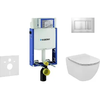 WC sada Geberit Kombifix - Modul pro závěsné WC s tlačítkem Sigma20, matný chrom/chrom + Ideal Standard Tesi - WC a sedátko, Aquablade, SoftClose 110.302.00.5 NU7