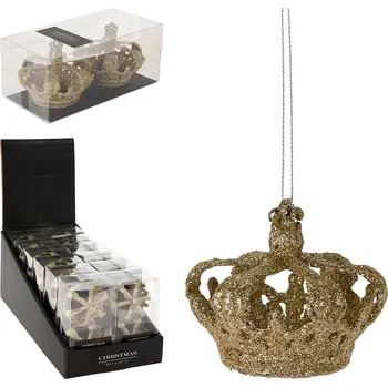 Vánoční dekorace Dekorace - koruna zlatá se třpytkami 7 cm, 2 ks