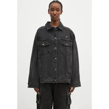 Dámská casual bunda Džínová bunda adidas Originals Atlanta Denim Jacket dámská, černá barva, přechodná, oversize, IW3103, XS, 99X