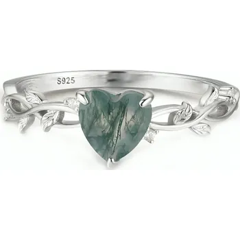 Prsten Stříbrný srdíčkový prsten MECHOVÝ ACHÁT Velikost prstenu: 5 (EU: 49-50) Ag 925; ≤2 g.