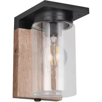 Venkovní osvětlení Trio Leuchten 211660135 ARDILA - Nástěnné venkovní svítidlo v imitaci dřeva s možností aktivace automatického senzoru DEN / NOC, IP44, 1 x E27 (Venkovní moderní svítidlo na zeď v imitaci dřeva a černé barvě)