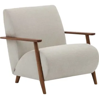 Křeslo Šedé čalouněné křeslo Kave Home Meghan s hnědou podnoží