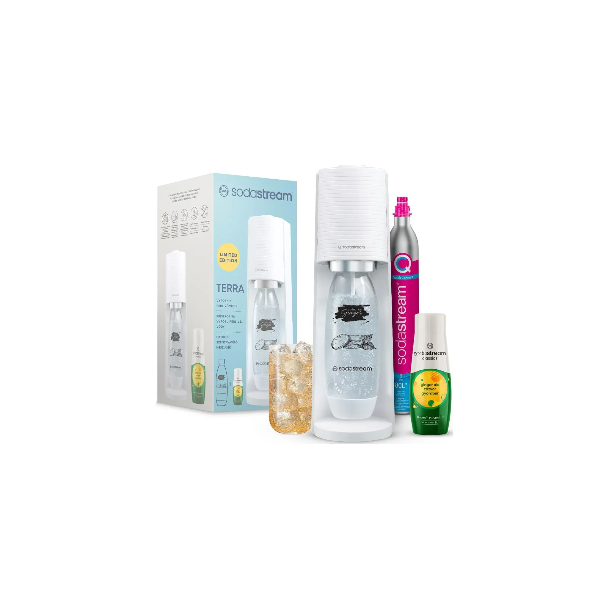 Fotografie 1 - Výrobník sody SodaStream Terra bílý Ginger Ale Mpack