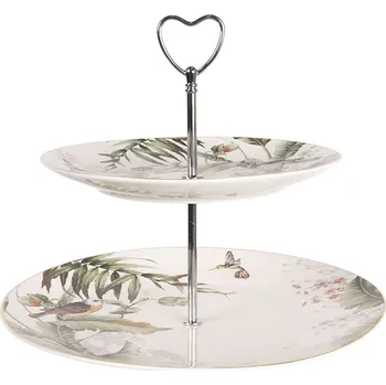 Clayre & Eef - Dvoupatrový porcelánový etažér TROPICAL BIRD TRBET
