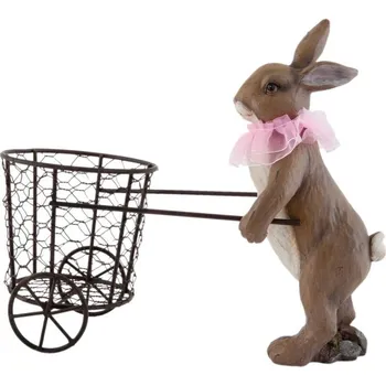 Clayre & Eef - Dekorativní figurka zaječky s košíkem na kolečkách 6PR0689