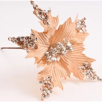 Vánoce Vánoční hvězda s flitrami 27 cm, světle hnědá