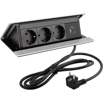vypínač a zásuvka LEGRAND PopUp, 3x230V, 1x USB A/C, eloxovaný hliník, SCHUKO
