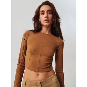 Sinsay - Crop top z žebrovaného úpletu - béžová - 2124F-80X - 2124F-80X-S