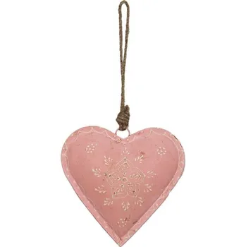 Clayre & Eef - Dekorativní kovové srdce PINK 6Y4813L