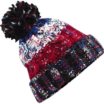 Čepice Beechfield Barevná pletená čepice s bambulí a copánkovým vzorem Barva: Červená vínová