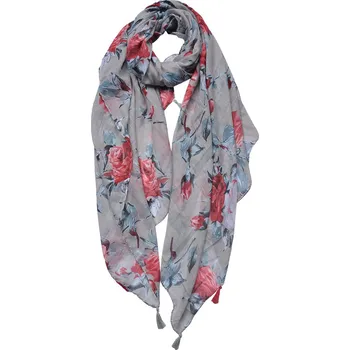 Clayre & Eef - Šátek FLOWERS GREY PINK JZSC0690G