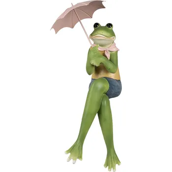 Bytová dekorace Clayre & Eef - Dekorativní figurka sedící žáby s deštníkem 6PR4019