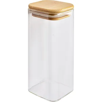 Dóza na potraviny Clayre & Eef - Skleněná dózička s dřevěným víčkem 6GL4419