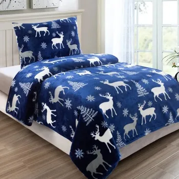 Povlečení Mikroplyšové povlečení Jelen modrý 140 x 200, 70 x 90 cm zipový uzávěr