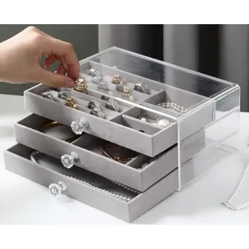 Paradox Designová krabička na šperky DIAMOND / Šedá-průhledná