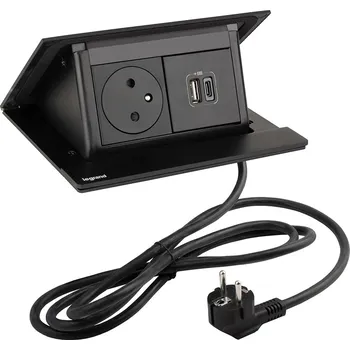 vypínač a zásuvka LEGRAND PopUp, 1x 230V, 1x USB A/C nabíječka, černá matná