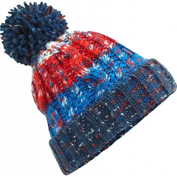 Čepice Beechfield Barevná pletená čepice s bambulí a copánkovým vzorem Barva: modrá měkká