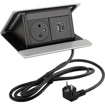 vypínač a zásuvka LEGRAND PopUp, 1x 230V, 1x USB A/C nabíječka, eloxovaný hliník