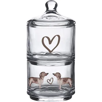 Dóza na potraviny Clayre & Eef - Skleněná patrová dóza DACHSHUND LOVE DHLGL0002
