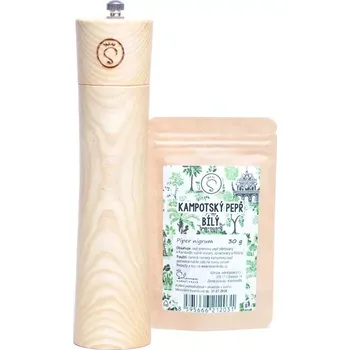 Mlýnek na koření Dřevěný mlýnek s kampotským pepřem, jasan