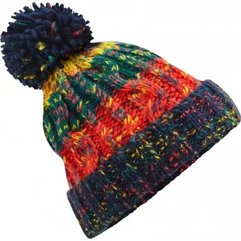 Čepice Beechfield Barevná pletená čepice s bambulí a copánkovým vzorem Barva: oranžová ohnivá