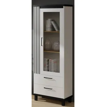 Obývací stěna Vitrína ND-2 Nadia bílá / černý mat, 67 cm