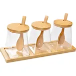 Clayre & Eef - Sada tří skleněných dóziček se lžičkami a podnosem 6GL4410