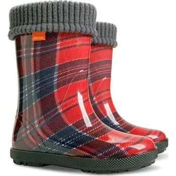 Dívčí holínky Dětské zateplené holínky/gumáky DEMAR HAWAI LUX PRINT AD 0048 červené káro Velikost: 26-27