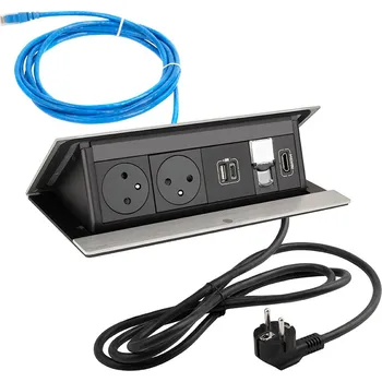 Elektrická zásuvka LEGRAND PopUp, 2x230V, 1x USB A/C, 1x RJ45, 1x HDMI, broušený hliník