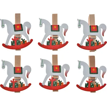 Vánoční dekorace Clayre & Eef - Ozdobné kolíčky na dárky ROCKING HORSE 65637
