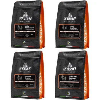 Káva Káva Kafista balíček 4 x 250 g - Single origin kávy pražené v Itálii, zrnková káva Fiartrade
