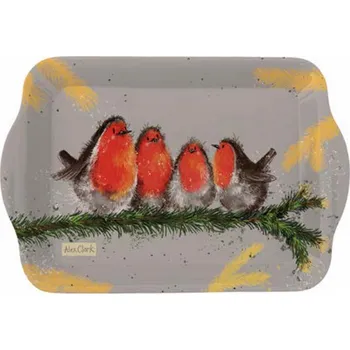 Vánoční podnos Robins 14 x 21 cm, Alex Clark (Tácek s ptáčkem, Červenka)