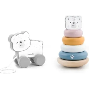 Dřevěná hračka Dřevěná tahačka a pyramida lední medvěd