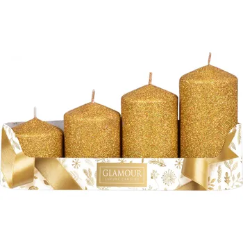 Vánoční dekorace Nohel Garden Svíčky adventní STUPŇOVITÉ glitrované d5x6/7,5/9/10,5cm - zlatá 4ks