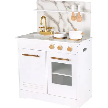 Dřevěná hračka Dřevěná kuchyňka - bílá s mramorovým designem